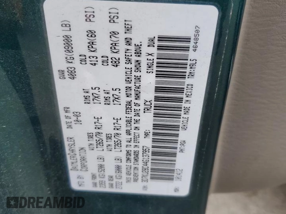 2004 Dodge 2500 SLT z VIN 3D7KU28C44G137957, wystawiony jako Copart lot #57689175 z przebiegiem 184 166 mil mil oraz Szkoda całkowita • Salvage title. Historia ofert i sprzedaży dostępna na DreamBid. Obrazek 12.