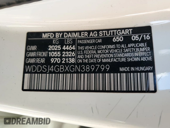 2016 Mercedes-Benz CLA 250 with VIN WDDSJ4GBXGN389799, listed as a Copart auction lot 65928045 with 81,548 mi miles and Salvage title. Bid and sale history available at DreamBid. Image 12.