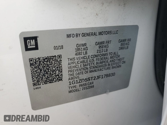 2018 Chevrolet Malibu LT with VIN 1G1ZD5ST2JF179830, listed as a Copart auction lot 56289025 with 74,481 mi miles and Salvage title. Bid and sale history available at DreamBid. Image 12.