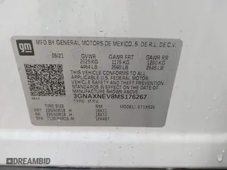 2021 Chevrolet Equinox Premier with VIN 3GNAXNEV8MS176267, listed as a IAAI auction lot 41639725 with 85,573 mi miles. Bid and sale history available at carsss.com. Image 9.
