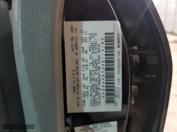2002 Mitsubishi Galant ES with VIN 4A3AA46G32E114106, listed as a Copart auction lot 64320224 with 119,403 mi miles and Salvage Title. Bid and sale history available at carsss.com. Image 12.