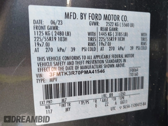 2023 Ford Mustang Mach-E Premium with VIN 3FMTK3R70PMA41546, listed as a IAAI auction lot 41968631 with 13,716 mi miles and . Bid and sale history available at DreamBid. Image 9.
