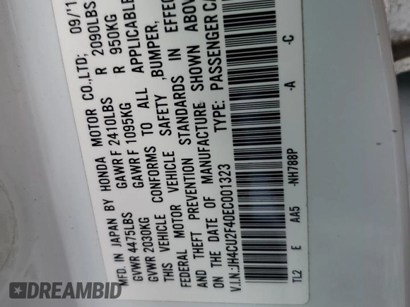 2014 Acura TSX with VIN JH4CU2F40EC001323, listed as a Copart auction lot 49887055 with 92,359 mi miles and Salvage title. Bid and sale history available at DreamBid. Image 12.