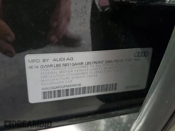 2015 Audi A8 L 3.0T with VIN WAU3GAFD2FN009638, listed as a Copart auction lot 49064565 with 58,800 mi miles and Salvage Title. Bid and sale history available at carsss.com. Image 14.