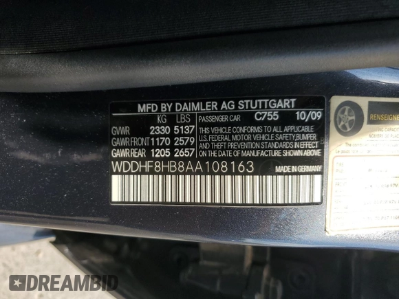 2010 Mercedes-Benz E 350 Luxury with VIN WDDHF8HB8AA108163, listed as a Copart auction lot 63018035 with 210,803 mi miles and Salvage title. Bid and sale history available at DreamBid. Image 12.