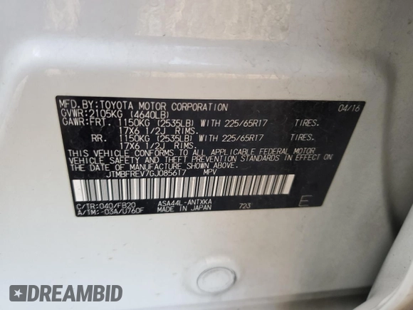 2016 Toyota RAV4 LE with VIN JTMBFREV7GJ085617, listed as a Copart auction lot 50083225 with 120,081 mi miles and Salvage Title. Bid and sale history available at DreamBid. Image 16.
