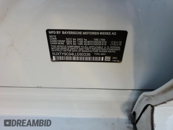 2020 BMW X3 M40i with VIN 5UXTY9C04LLE60336, listed as a Copart auction lot 84766364 with 17,412 mi miles and Salvage Title. Bid and sale history available at DreamBid. Image 12.