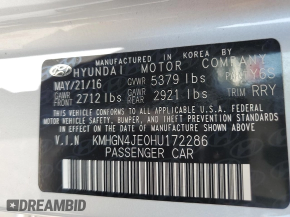 2017 Genesis G80 3.8L with VIN KMHGN4JE0HU172286, listed as a Copart auction lot 58486865 with 83,202 mi miles and Clean title. Bid and sale history available at DreamBid. Image 12.