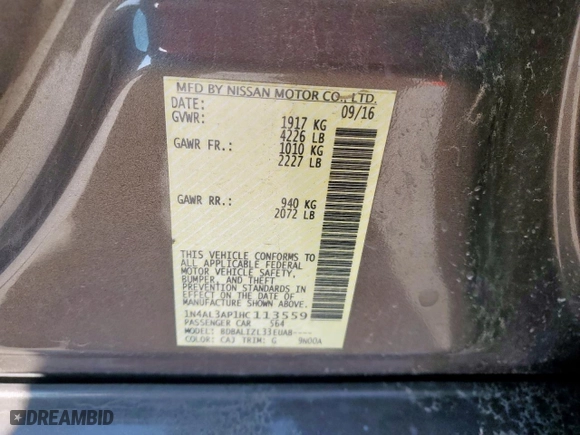 2017 Nissan Altima 2.5 SL with VIN 1N4AL3AP1HC113559, listed as a Copart auction lot 53350745 with 167,220 mi miles and Clean Title. Bid and sale history available at carsss.com. Image 12.