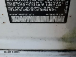 2013 Volkswagen CC Sport with VIN WVWBN7AN6DE522976, listed as a Copart auction lot 73211454 with 86,121 mi miles and Salvage Title. Bid and sale history available at carsss.com. Image 12.
