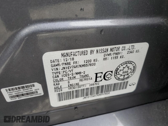2019 Infiniti Q50 Luxe with VIN JN1EV7AR7KM557600, listed as a Copart auction lot 52033465 with 48,542 mi miles and Salvage title. Bid and sale history available at DreamBid. Image 14.