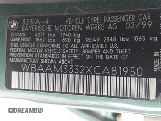 1999 BMW 3 Series 323i z VIN WBAAM3332XCA81950, wystawiony jako IAAI lot #42199475 z przebiegiem 134 884 mil mil oraz . Historia ofert i sprzedaży dostępna na DreamBid. Obrazek 9.