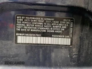 2013 Volkswagen CC Sport with VIN WVWAP7AN2DE557522, listed as a Copart auction lot 75722064 with 140,094 mi miles and Non Repairable. Bid and sale history available at carsss.com. Image 13.