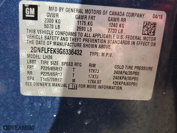 2016 Chevrolet Equinox LT with VIN 2GNFLFEK9G6336432, listed as a Copart auction lot 47817985 with 104,468 mi miles and Salvage Title. Bid and sale history available at carsss.com. Image 13.