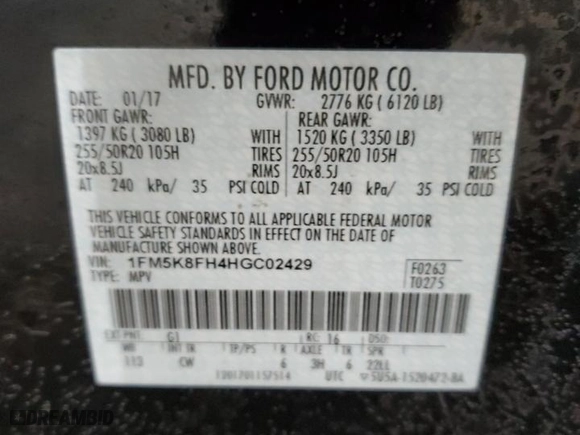 2017 Ford Explorer Limited with VIN 1FM5K8FH4HGC02429, listed as a Copart auction lot 45904135 with 117,238 mi miles and Clean Title. Bid and sale history available at carsss.com. Image 13.