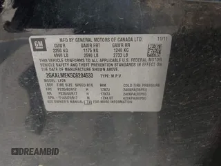 2012 GMC Terrain SLE-1 with VIN 2GKALMEK5C6204533, listed as a IAAI auction lot 42411381 with 267,471 mi miles and . Bid and sale history available at DreamBid. Image 9.
