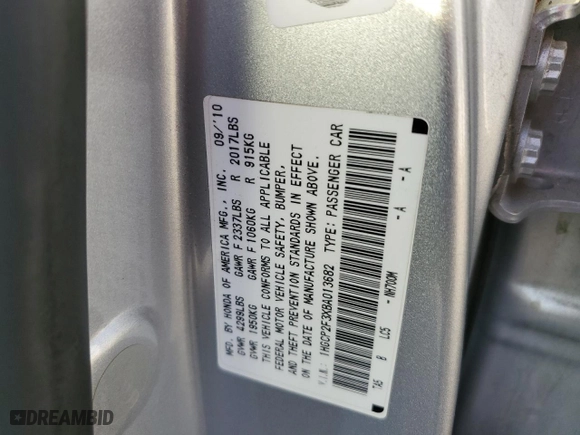 2011 Honda Accord Sdn LX with VIN 1HGCP2F3XBA013682, listed as a Copart auction lot 45602955 with 205,380 mi miles and Non Repairable. Bid and sale history available at carsss.com. Image 12.