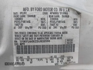 2002 Ford Explorer Sport Value с VIN 1FMYU60E22UB20590, выставлен на аукционе IAAI как лот 41534306 с пробегом 248 999 миль миль и . История ставок и продаж доступна на DreamBid. Изображение 9.