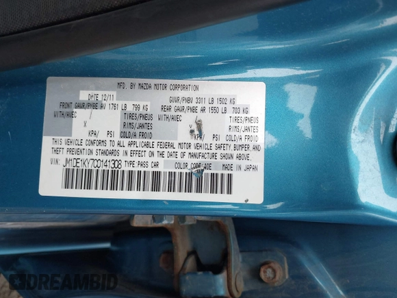 2012 Mazda 2 Sport z VIN JM1DE1KY7C0141308, wystawiony jako IAAI lot #42362946 z przebiegiem 125 424 mil mil oraz . Historia ofert i sprzedaży dostępna na DreamBid. Obrazek 9.