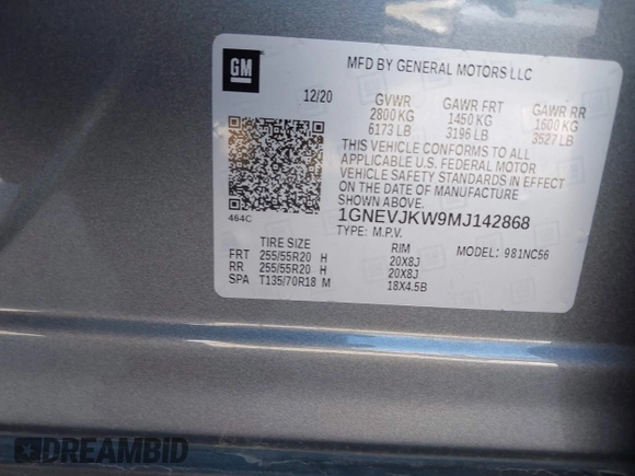 2021 Chevrolet Traverse RS z VIN 1GNEVJKW9MJ142868, wystawiony jako IAAI lot #41605218 z przebiegiem 76 806 mil mil oraz . Historia ofert i sprzedaży dostępna na DreamBid. Obrazek 9.