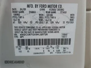2009 Mercury Mariner Premier with VIN 4M2CU87GX9KJ20726, listed as a Copart auction lot 58690305 with 174,698 mi miles and Salvage title. Bid and sale history available at DreamBid. Image 13.