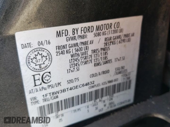 2016 Ford F-350 Platinum with VIN 1FT8W3BT4GEC64832, listed as a Copart auction lot 44597735 with 146,815 mi miles and Clean Title. Bid and sale history available at DreamBid. Image 13.