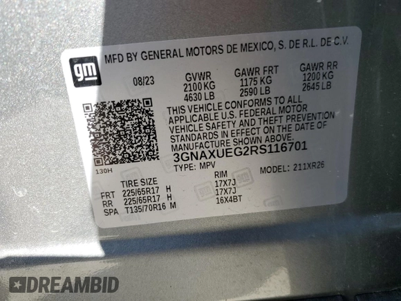 2024 Chevrolet Equinox LT with VIN 3GNAXUEG2RS116701, listed as a Copart auction lot 52525475 with 23,405 mi miles and Salvage Title. Bid and sale history available at DreamBid. Image 12.