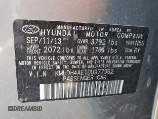 2013 Hyundai Elantra Limited with VIN KMHDH4AE1DU977962, listed as a Copart auction lot 50309165 with 104,206 mi miles and Salvage Title. Bid and sale history available at carsss.com. Image 12.