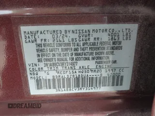 2024 Nissan Sentra SV with VIN 3N1AB8CV3RY314977, listed as a IAAI auction lot 42612915 with 27,805 mi miles and . Bid and sale history available at DreamBid. Image 9.