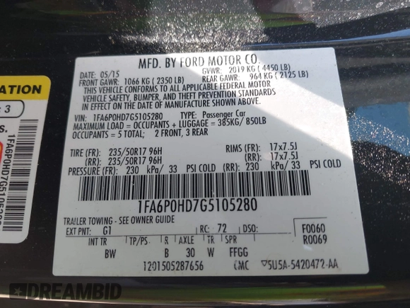 2016 Ford Fusion SE with VIN 1FA6P0HD7G5105280, listed as a IAAI auction lot 42171079 with 142,391 mi miles and . Bid and sale history available at carsss.com. Image 9.