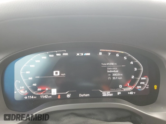 2021 BMW X3 M z VIN 5YMTS0C08M9G76226, wystawiony jako Copart lot #43261415 z przebiegiem 41 258 mil mil oraz Nie do naprawy • Non repairable. Historia ofert i sprzedaży dostępna na DreamBid. Obrazek 9.