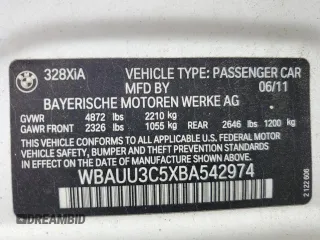 2011 BMW 3 Series 328i xDrive with VIN WBAUU3C5XBA542974, listed as a Copart auction lot 63331535 with 276,912 mi miles and Salvage title. Bid and sale history available at DreamBid. Image 13.