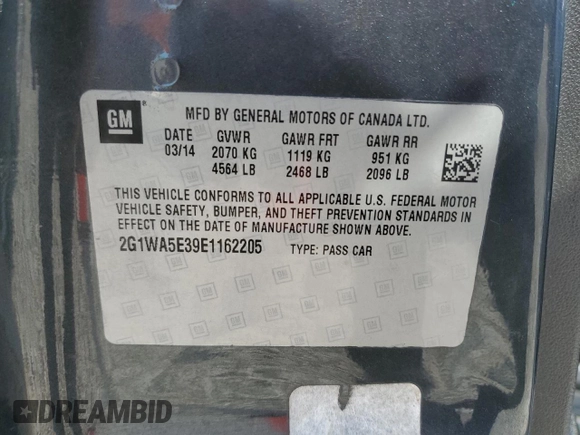 2014 Chevrolet Impala LS z VIN 2G1WA5E39E1162205, wystawiony jako Copart lot #56305635 z przebiegiem 178 610 mil mil oraz Szkoda całkowita • Salvage title. Historia ofert i sprzedaży dostępna na DreamBid. Obrazek 13.