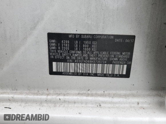 2017 Subaru Impreza Premium with VIN 4S3GTAD68H3735734, listed as a Copart auction lot 52715295 with 92,055 mi miles and Salvage title. Bid and sale history available at DreamBid. Image 12.