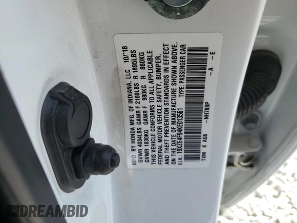 2019 Honda Insight Touring with VIN 19XZE4F94KE013561, listed as a Copart auction lot 50583105 with 119,250 mi miles and Salvage Title. Bid and sale history available at carsss.com. Image 14.