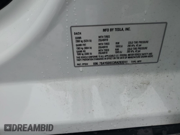 2024 Tesla Model Y Long Range с VIN 7SAYGDEE3RA283311, выставлен на аукционе Copart как лот 56925505 с пробегом Не указан миль и Списание • Salvage title. История ставок и продаж доступна на DreamBid. Изображение 12.