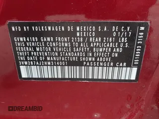 2017 Volkswagen Jetta S z VIN 3VW2B7AJ2HM314001, wystawiony jako IAAI lot #42602453 z przebiegiem 88 464 mil mil oraz . Historia ofert i sprzedaży dostępna na DreamBid. Obrazek 9.