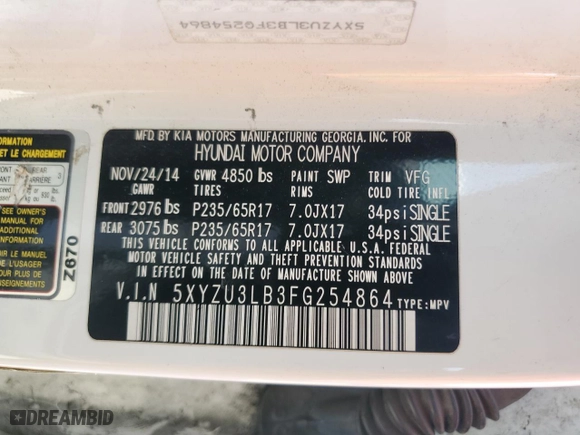 2015 Hyundai Santa Fe Sport with VIN 5XYZU3LB3FG254864, listed as a Copart auction lot 52762365 with 107,418 mi miles and Salvage Title. Bid and sale history available at carsss.com. Image 12.
