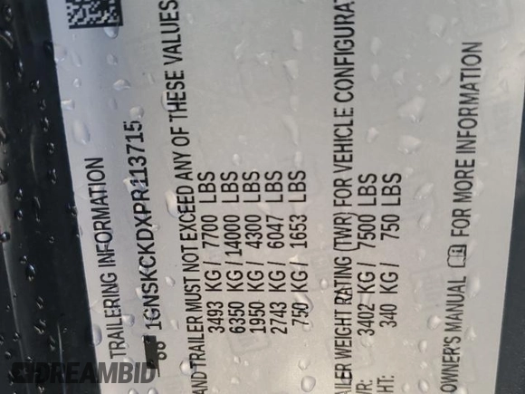 2023 Chevrolet Suburban LT z VIN 1GNSKCKDXPR113715, wystawiony jako Copart lot #47182825 z przebiegiem 195 338 mil mil oraz Szkoda całkowita • Salvage title. Historia ofert i sprzedaży dostępna na DreamBid. Obrazek 14.