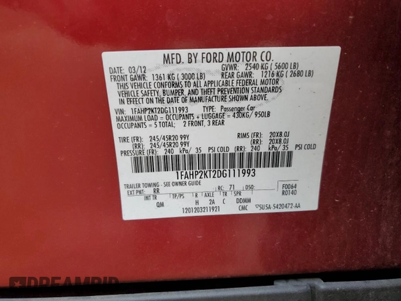2013 Ford Taurus SHO с VIN 1FAHP2KT2DG111993, выставлен на аукционе Copart как лот 53635475 с пробегом 102 260 миль миль и Списание • Salvage title. История ставок и продаж доступна на DreamBid. Изображение 14.