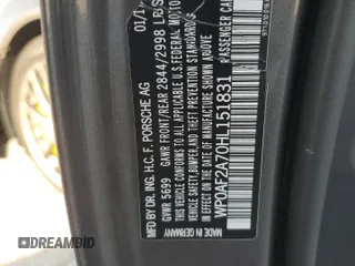 2017 Porsche Panamera Turbo с VIN WP0AF2A70HL151831, выставлен на аукционе Copart как лот 69283394 с пробегом 39 898 миль миль и Списание • Salvage title. История ставок и продаж доступна на DreamBid. Изображение 12.
