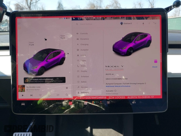 2021 Tesla Model Y Performance with VIN 5YJYGDEF8MF246658, listed as a IAAI auction lot 41679793 with 28,015 mi miles and . Bid and sale history available at DreamBid. Image 7.