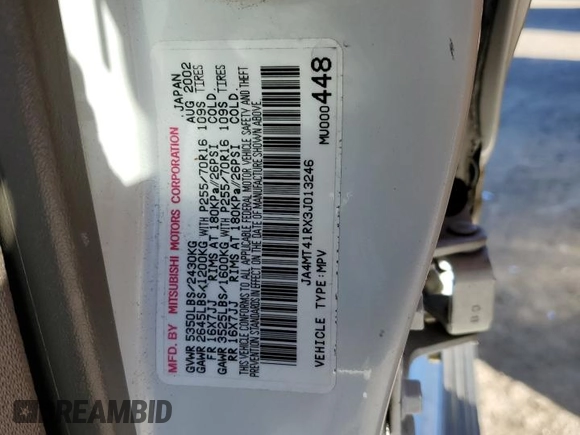 2003 Mitsubishi Montero z VIN JA4MT41RX3J013246, wystawiony jako Copart lot #42210545 z przebiegiem 188 387 mil mil oraz Szkoda całkowita • Salvage title. Historia ofert i sprzedaży dostępna na DreamBid. Obrazek 12.