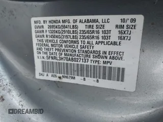 2010 Honda Odyssey EX-L with VIN 5FNRL3H70AB027137, listed as a IAAI auction lot 41659981 with 202,256 mi miles and . Bid and sale history available at DreamBid. Image 9.