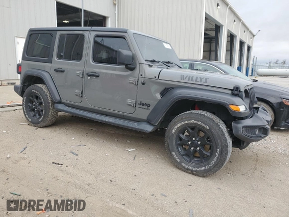 2020 Jeep Wrangler Unlimited Willys with VIN 1C4HJXDM2LW345683, listed as a Copart auction lot 57156215 with Not provided miles and Salvage title. Bid and sale history available at DreamBid. Image 4.