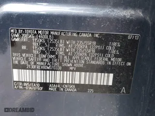 2013 Toyota RAV4 Limited with VIN 2T3DFREV8DW070338, listed as a IAAI auction lot 42026022 with 167,480 mi miles. Bid and sale history available at carsss.com. Image 9.