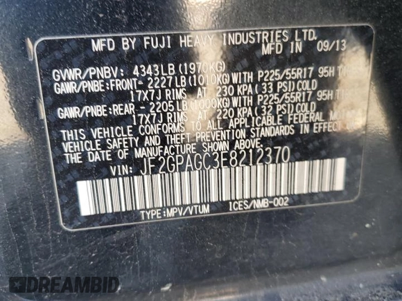 2014 Subaru Crosstrek Limited z VIN JF2GPAGC3E8212370, wystawiony jako Copart lot #55019845 z przebiegiem 156 604 mil mil oraz Szkoda całkowita • Salvage title. Historia ofert i sprzedaży dostępna na DreamBid. Obrazek 13.