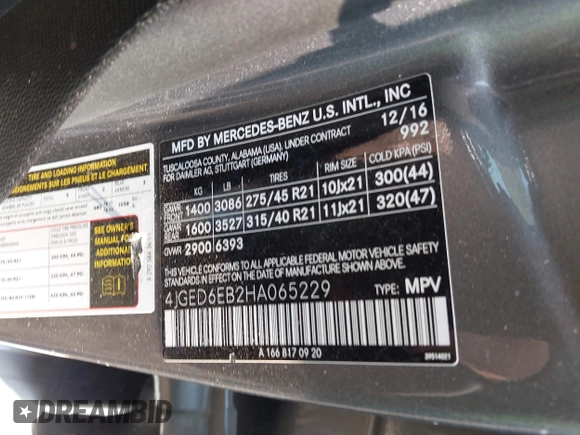 2017 Mercedes-Benz GLE 43 AMG z VIN 4JGED6EB2HA065229, wystawiony jako IAAI lot #42307280 z przebiegiem 68 789 mil mil oraz . Historia ofert i sprzedaży dostępna na DreamBid. Obrazek 9.