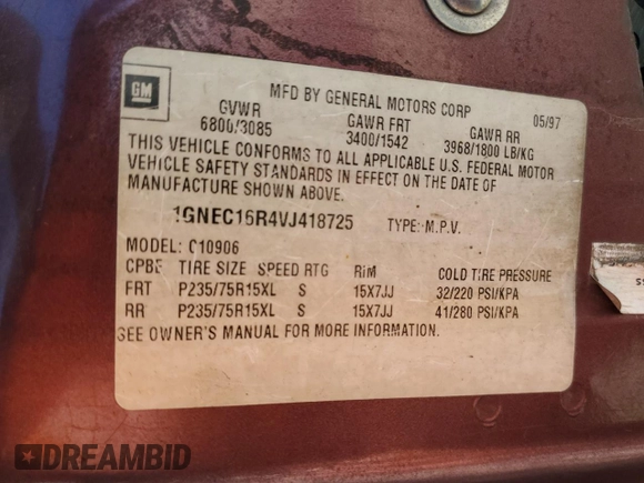 1997 Chevrolet Suburban with VIN 1GNEC16R4VJ418725, listed as a Copart auction lot 75766084 with 216,722 mi miles and Salvage Title. Bid and sale history available at carsss.com. Image 13.