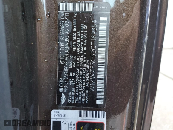 2012 MINI Clubman z VIN WMWZF3C53CT189354, wystawiony jako Copart lot #42377095 z przebiegiem 134 545 mil mil oraz Szkoda całkowita • Salvage title. Historia ofert i sprzedaży dostępna na DreamBid. Obrazek 13.